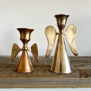 Brass delicate angel candlesticks set of 2